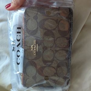 Coach signature PVC double corner zip wallet